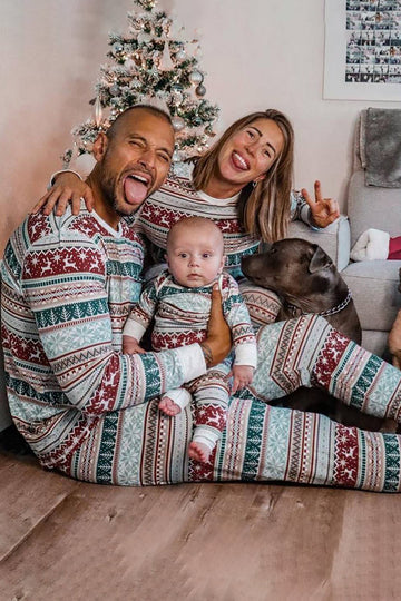 Grey Pattern Stripes Christmas Family Matching Pajamas